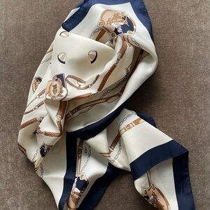 100% Silk Cream and Navy Scarf